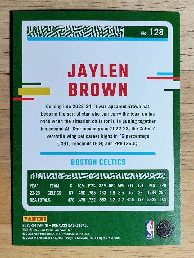 2023-24 Donruss Holo Green Laser #128 Jaylen Brown