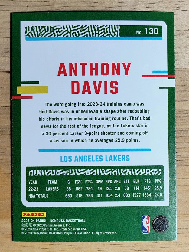 2023-24 Donruss Holo Green Laser #130 Anthony Davis