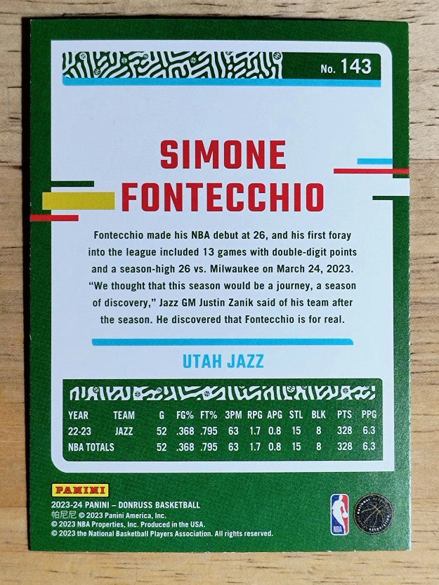 2023-24 Donruss Holo Green Laser #143 Simone Fontecchio