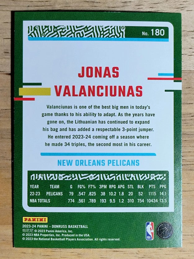 2023-24 Donruss Holo Green Laser #180 Jonas Valanciunas