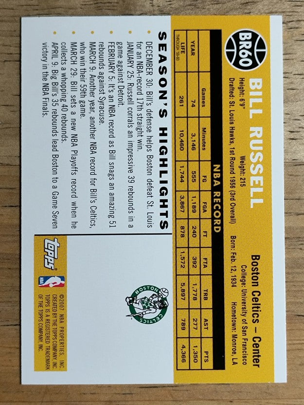2007-08 Topps Bill Russell The Missing Years #BR60 Bill Russell