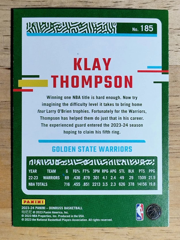 2023-24 Donruss Holo Green Laser #185 Klay Thompson