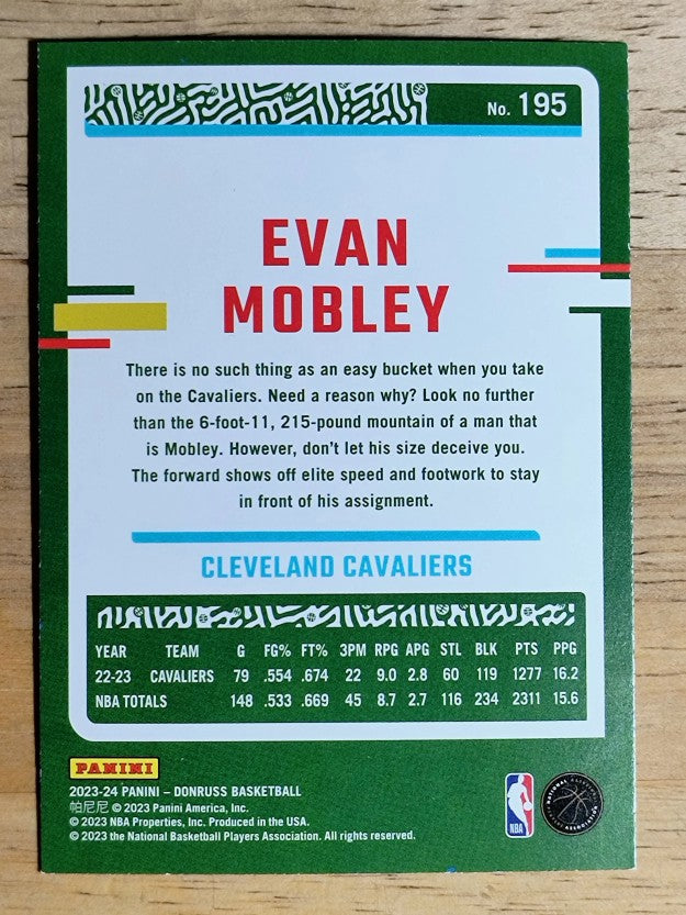 2023-24 Donruss Holo Green Laser #195 Evan Mobley
