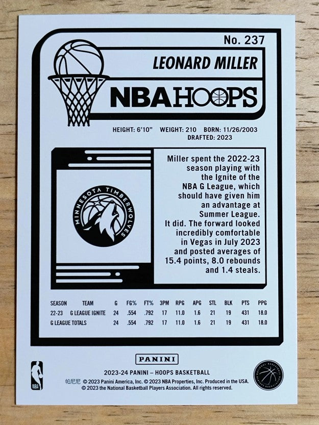 2023-24 Hoops #237 Leonard Miller RC