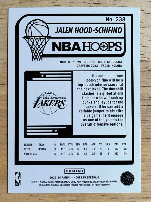 2023-24 Hoops #238 Jalen Hood-Schifino RC