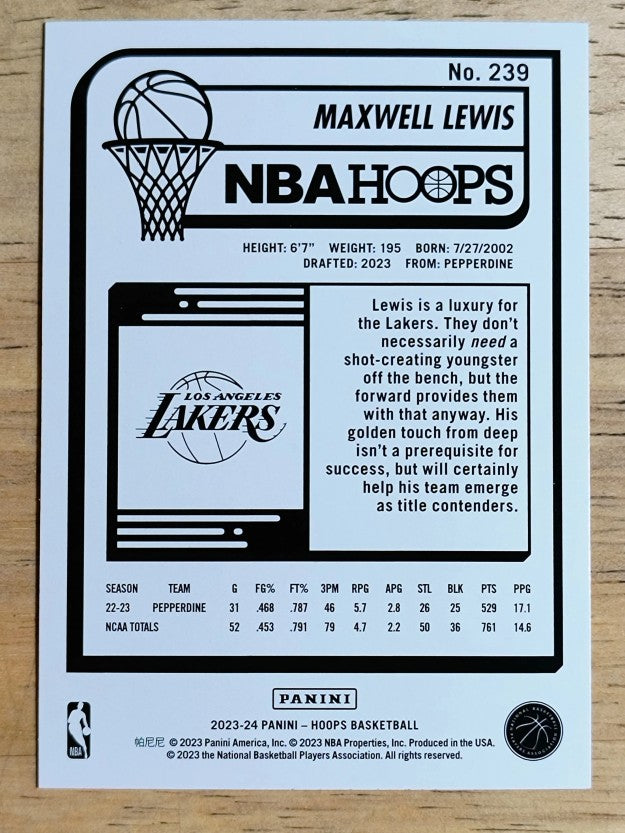2023-24 Hoops #239 Maxwell Lewis RC