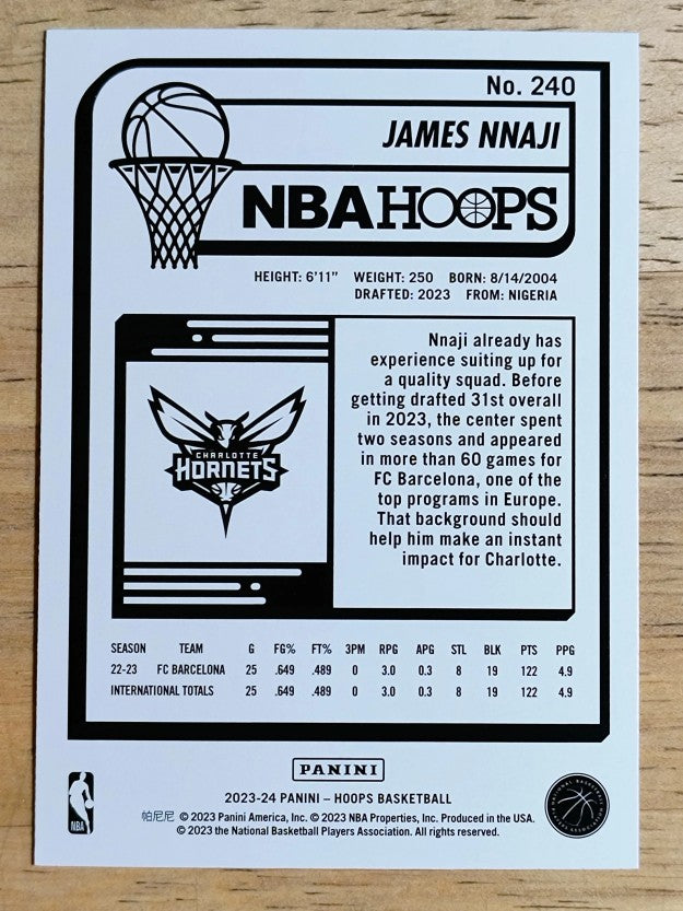 2023-24 Hoops #240 James Nnaji RC