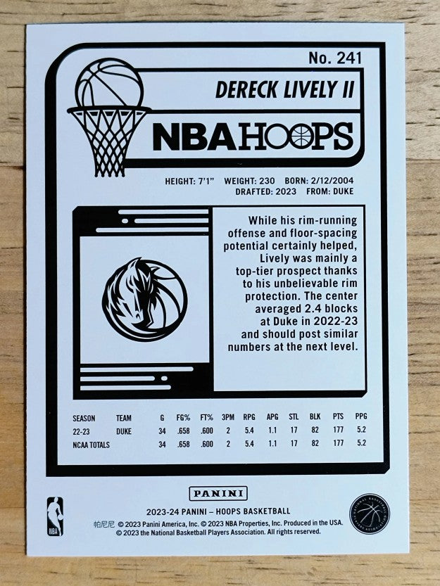 2023-24 Hoops #241 Dereck Lively II RC