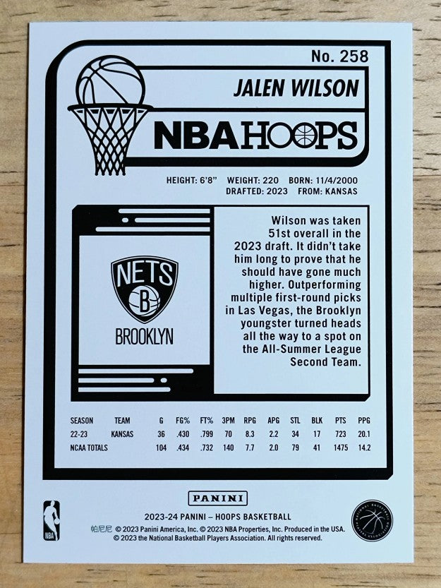 2023-24 Hoops #258 Jalen Wilson RC
