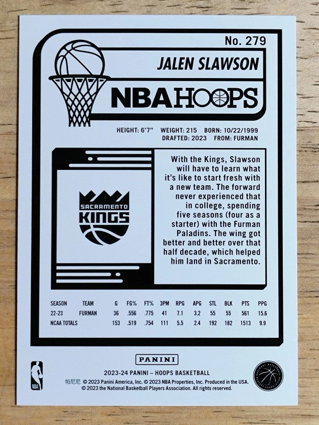 2023-24 Hoops #279 Jalen Slawson RC