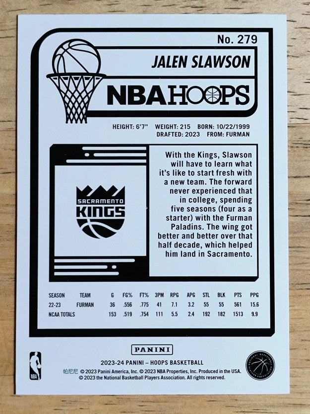 2023-24 Hoops #279 Jalen Slawson RC