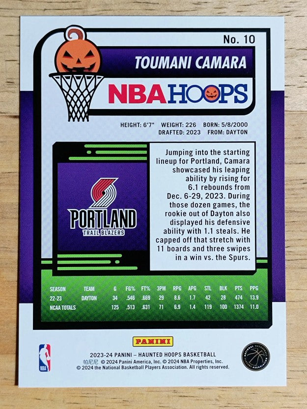 2023-24 Hoops Haunted Hoops #10 Toumani Camara RC
