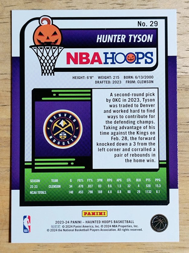 2023-24 Hoops Haunted Hoops #29 Hunter Tyson RC