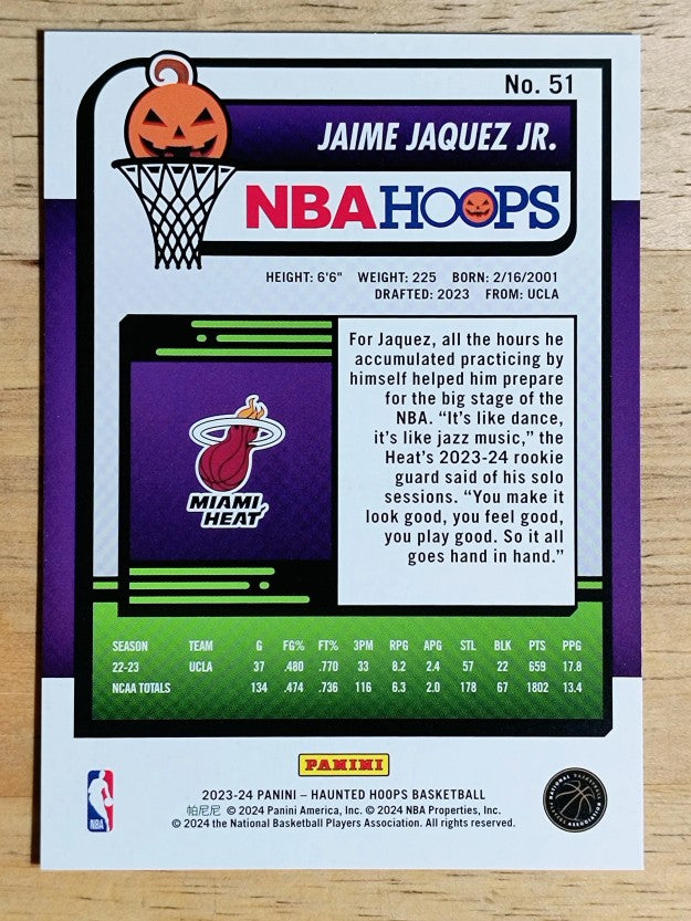 2023-24 Hoops Haunted Hoops #51 Jaime Jaquez Jr. RC