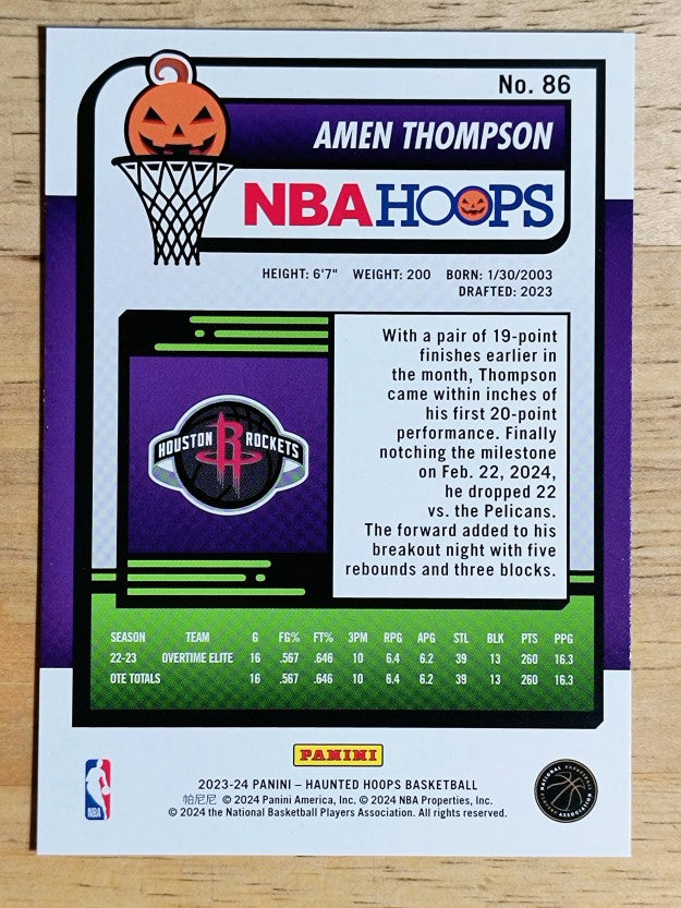 2023-24 Hoops Haunted Hoops #86 Amen Thompson RC