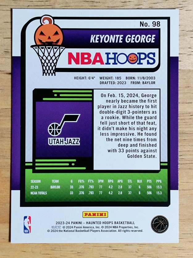 2023-24 Hoops Haunted Hoops #98 Keyonte George RC