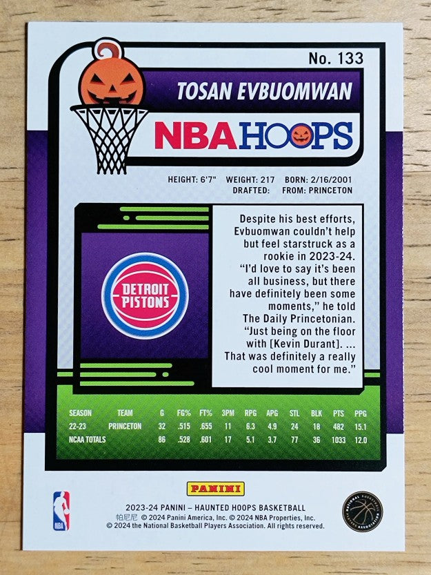 2023-24 Hoops Haunted Hoops #133 Tosan Evbuomwan RC