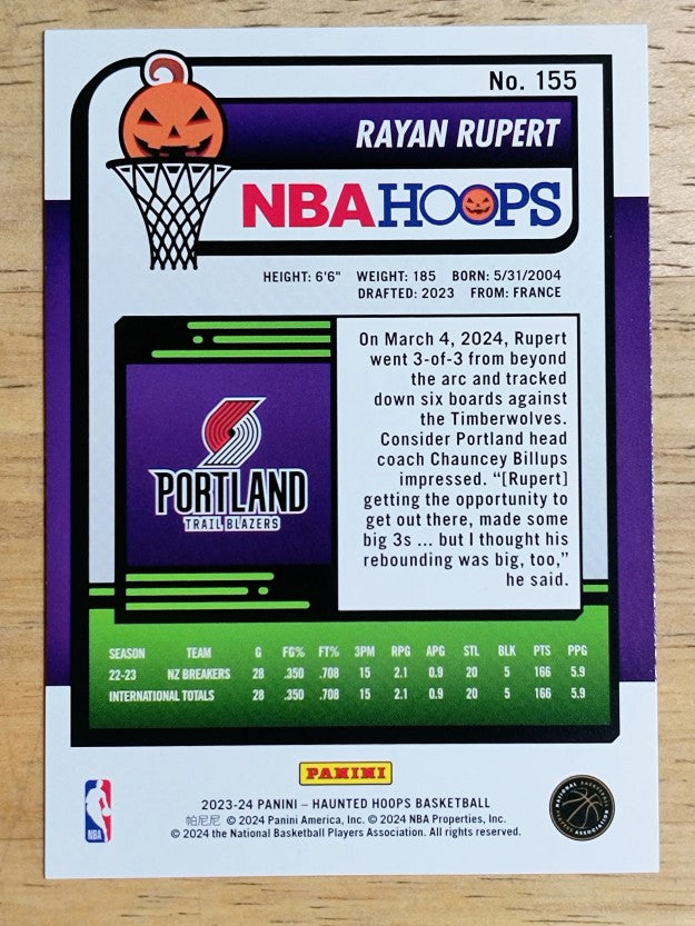 2023-24 Hoops Haunted Hoops #155 Rayan Rupert RC
