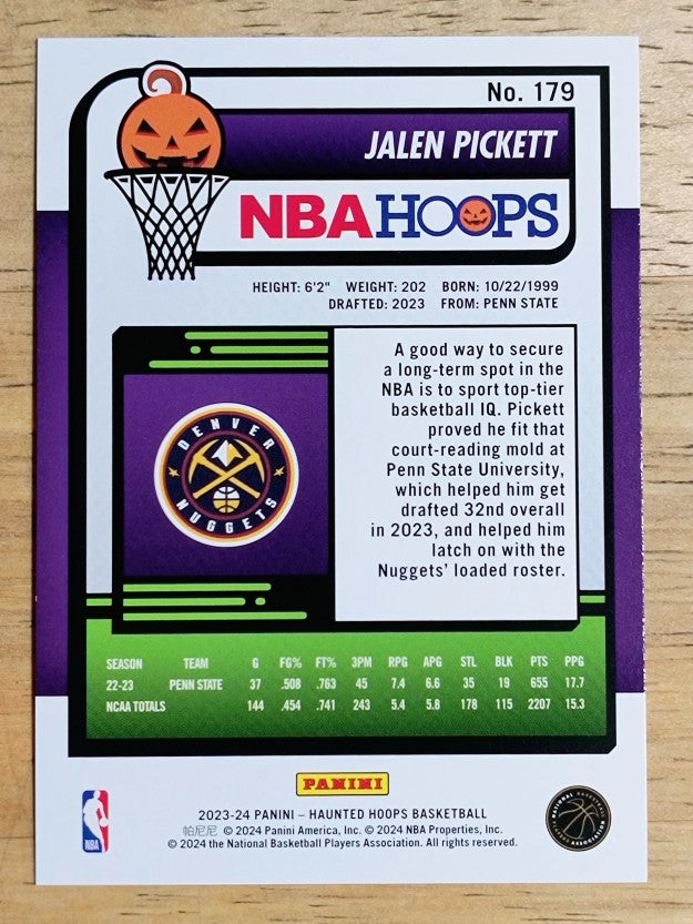 2023-24 Hoops Haunted Hoops #179 Jalen Pickett RC