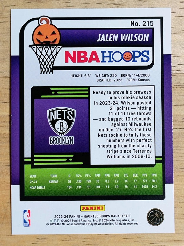 2023-24 Hoops Haunted Hoops #215 Jalen Wilson RC
