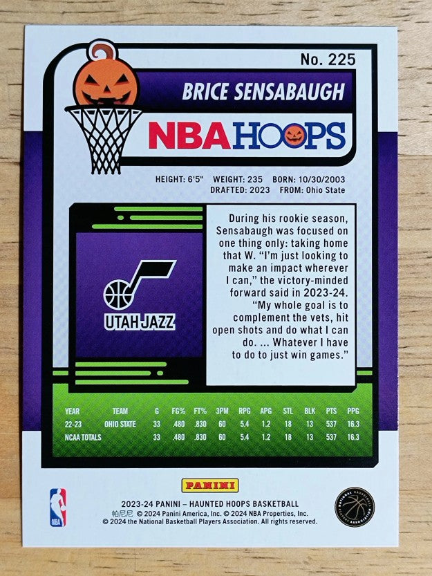 2023-24 Hoops Haunted Hoops #225 Brice Sensabaugh RC