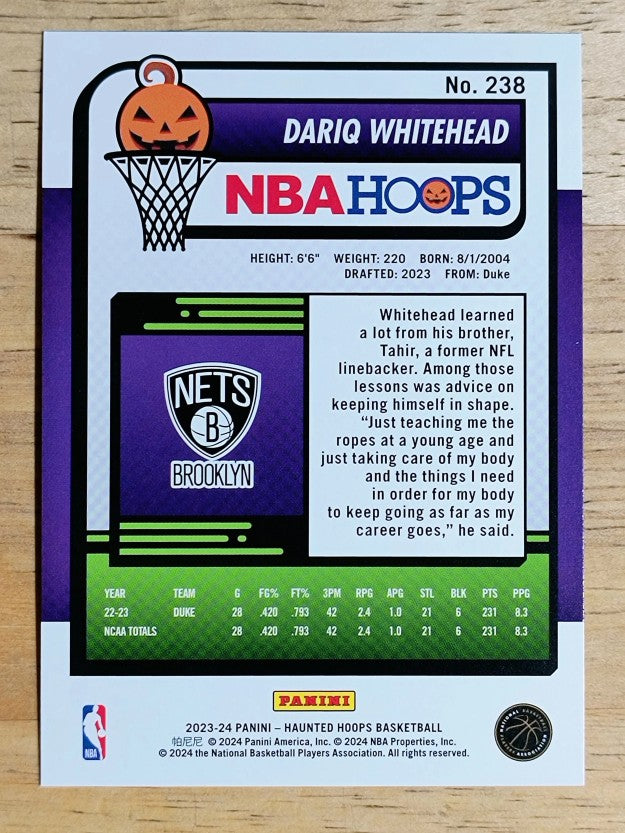2023-24 Hoops Haunted Hoops #238 Dariq Whitehead RC