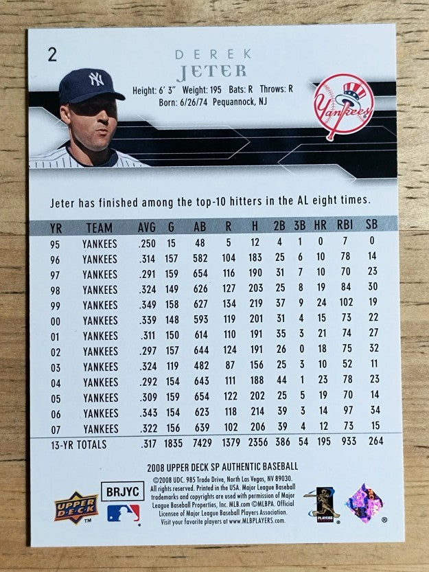 2008 SP Authentic #2 Derek Jeter