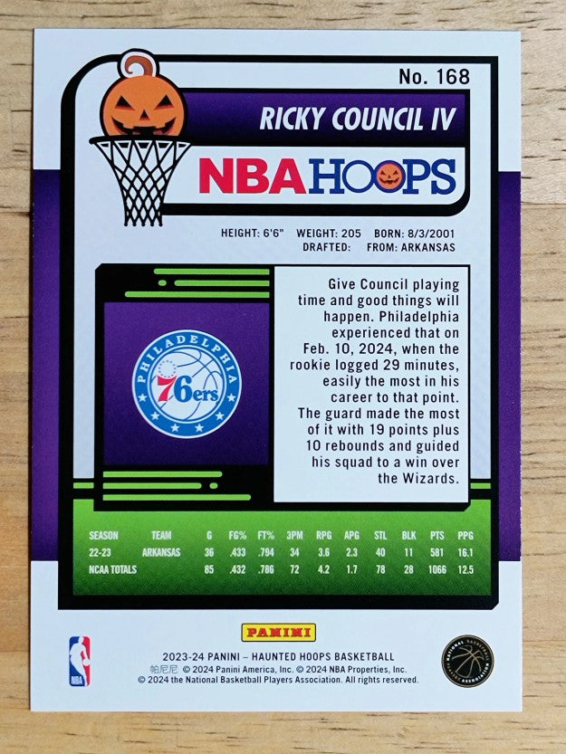 2023-24 Hoops Haunted Hoops Orange #168 Ricky Council IV