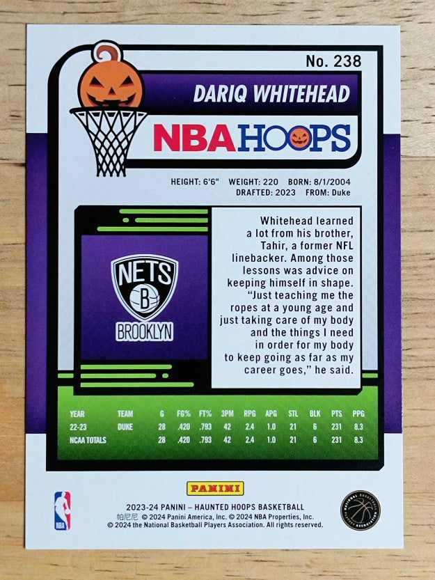 2023-24 Hoops Haunted Hoops Orange #238 Dariq Whitehead