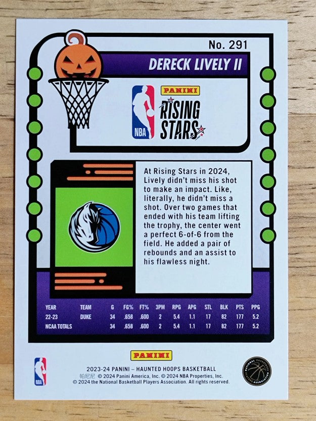 2023-24 Hoops Haunted Hoops Orange #291 Dereck Lively II RS