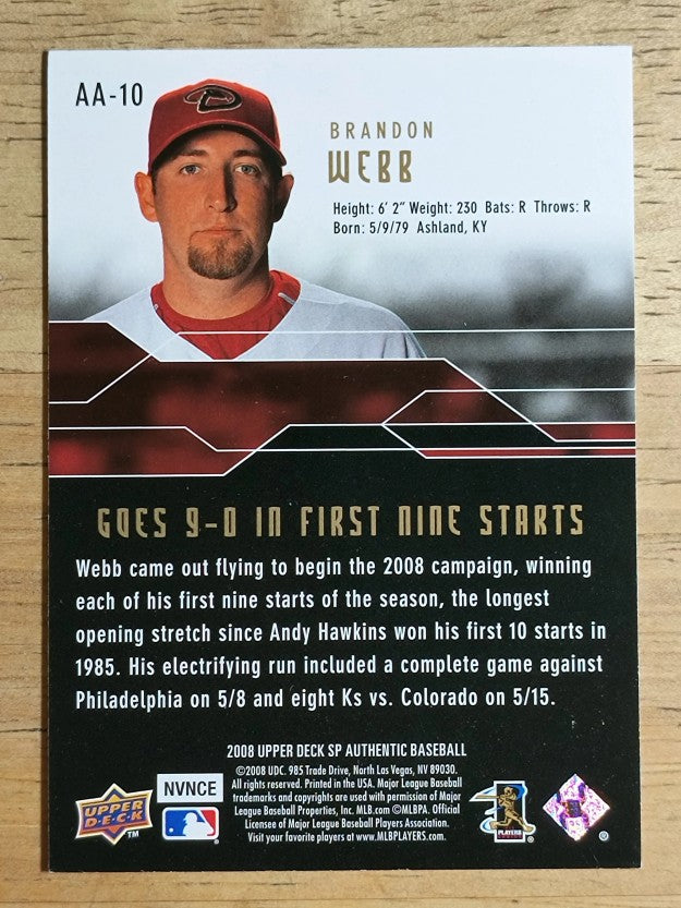 2008 SP Authentic Authentic Achievements #AA10 Brandon Webb