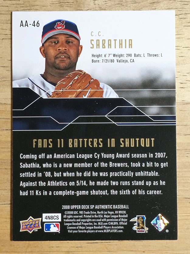 2008 SP Authentic Authentic Achievements #AA46 C.C. Sabathia