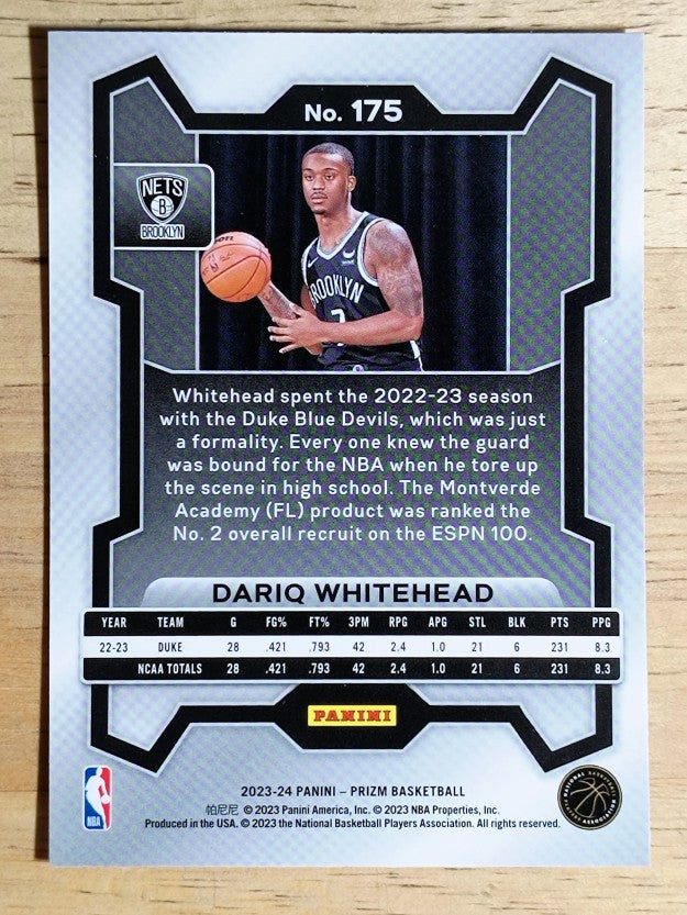 2023-24 Panini Prizm #175 Dariq Whitehead RC