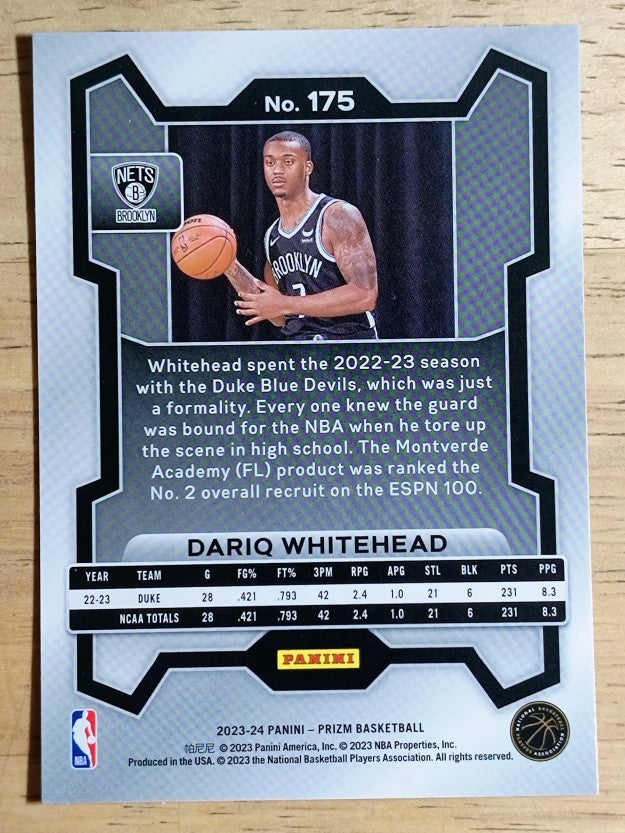 2023-24 Panini Prizm #175 Dariq Whitehead RC