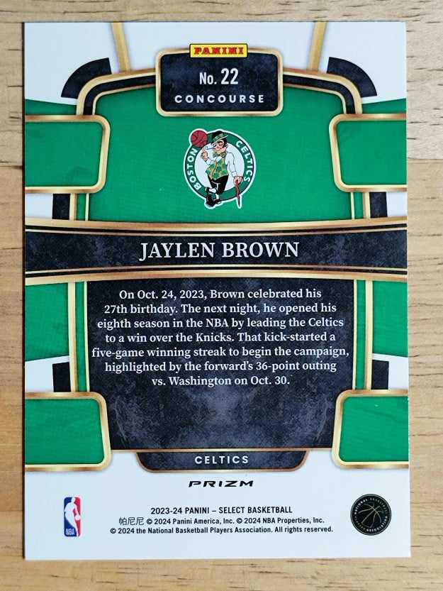 2023-24 Select Prizms Blue Cracked Ice #22 Jaylen Brown