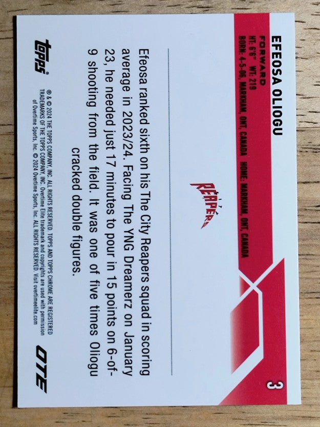 2023-24 Topps Chrome Overtime Elite #3 Efeosa Oliogu