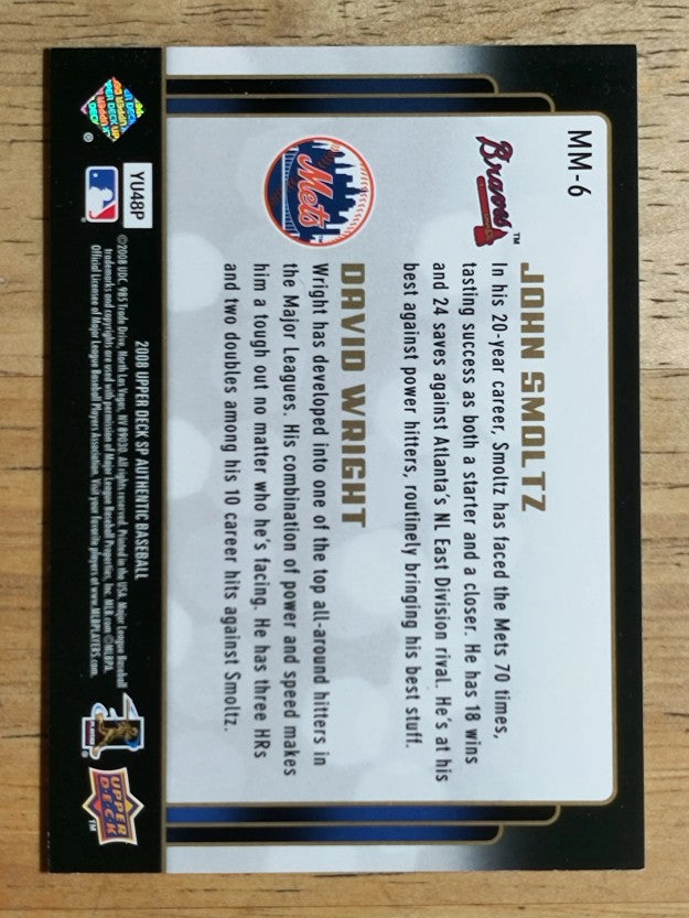 2008 SP Authentic Marquee Matchups #MM6 John Smoltz/David Wright