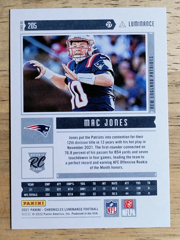2021 Panini Chronicles Luminance Update Rookies #205 Mac Jones