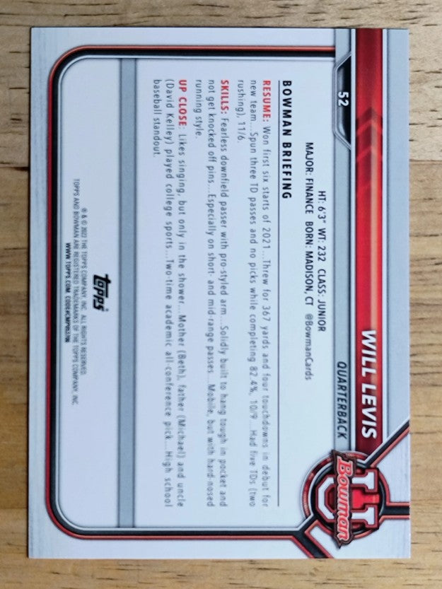 2022 Bowman University #52 Will Levis