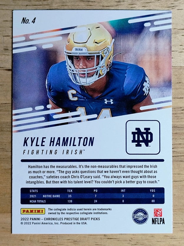 2022 Panini Chronicles Draft Picks Prestige #4 Kyle Hamilton