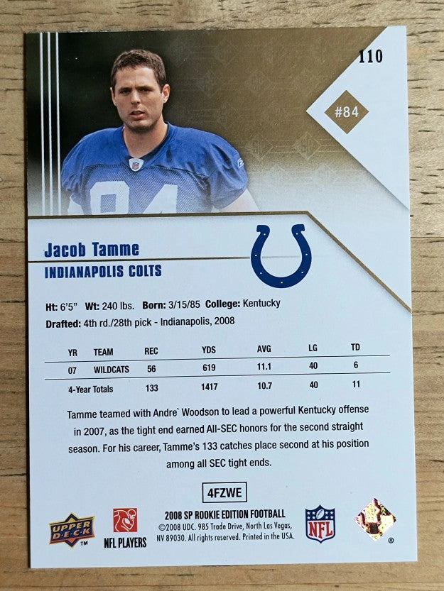 2008 SP Rookie Edition #110 Jacob Tamme RC