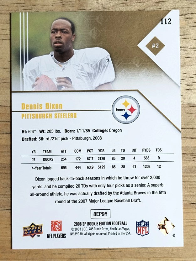 2008 SP Rookie Edition #112 Dennis Dixon RC