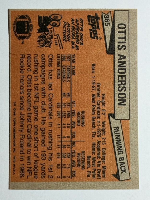 1981 Topps #365 Ottis Anderson