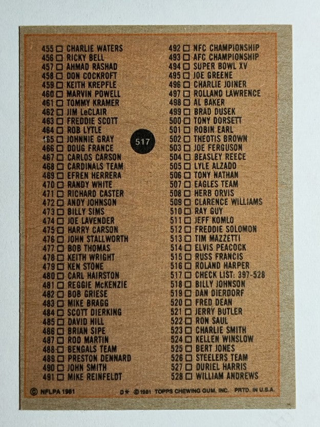 1981 Topps #517 Checklist 397-528
