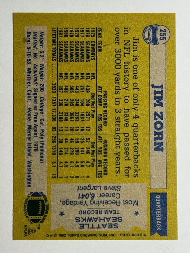 1982 Topps #255 Jim Zorn