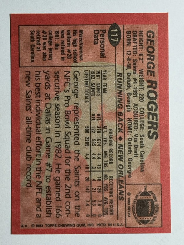1983 Topps #117 George Rogers PB