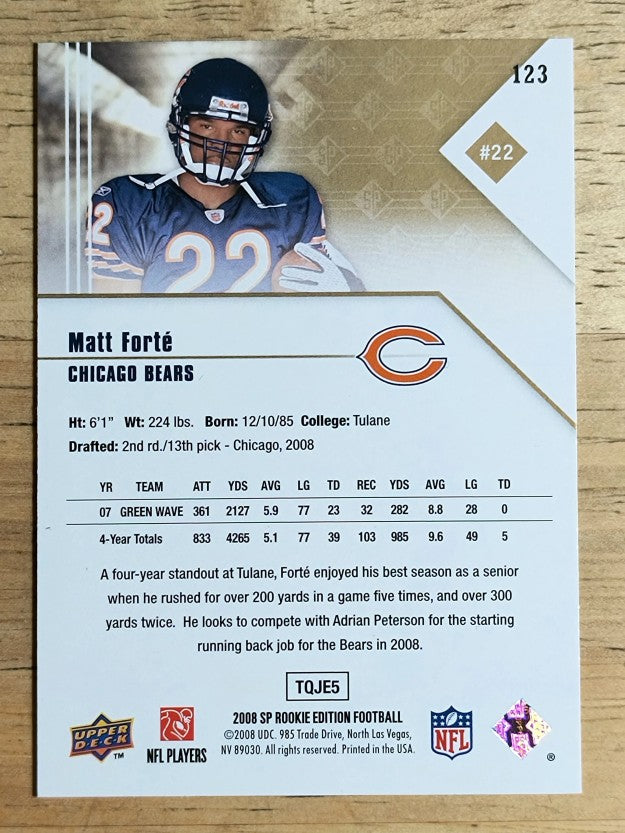 2008 SP Rookie Edition #123 Matt Forte RC