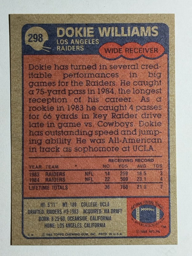 1985 Topps #298 Dokie Williams RC
