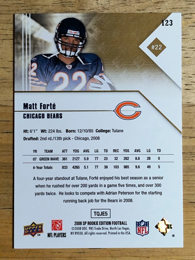 2008 SP Rookie Edition #123 Matt Forte RC