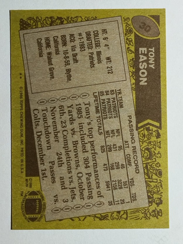 1986 Topps #30 Tony Eason